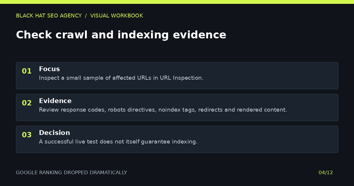 Check crawl and indexing evidence — visual summary