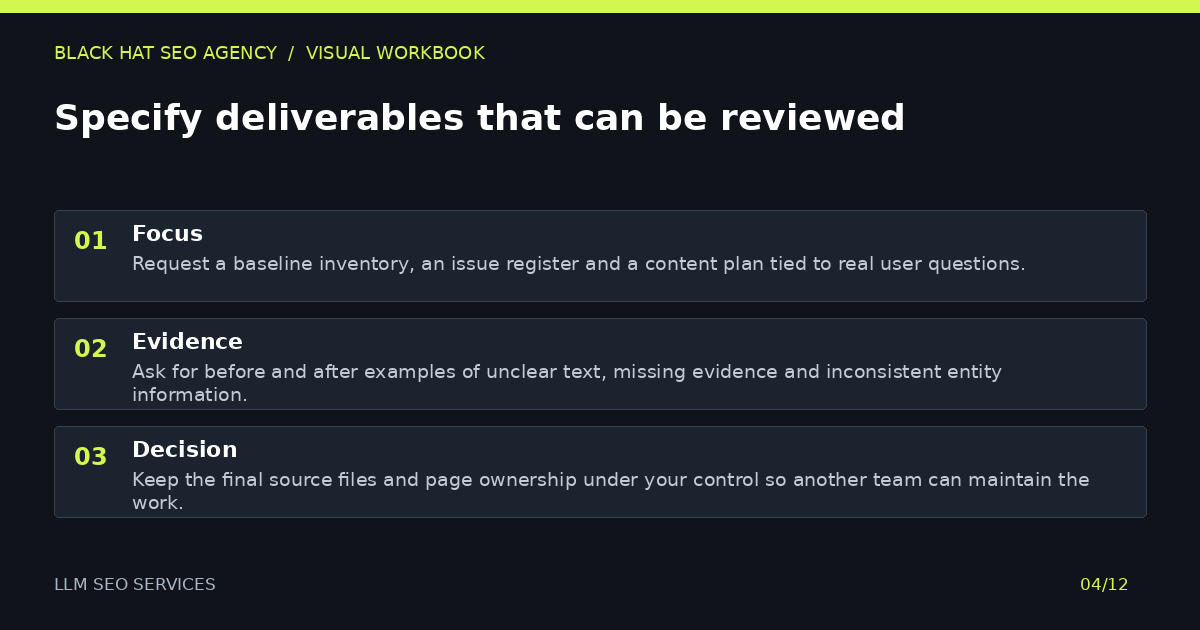 Specify deliverables that can be reviewed — visual summary